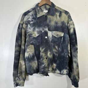 POL Women's Large Tie Dye Jacket Green Bohemian